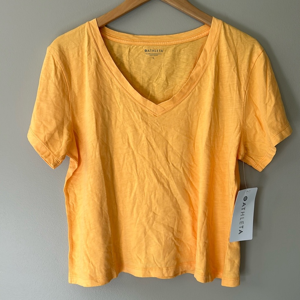 Athleta Organic Daily Crop V-Neck Tee Sz L NWT‎